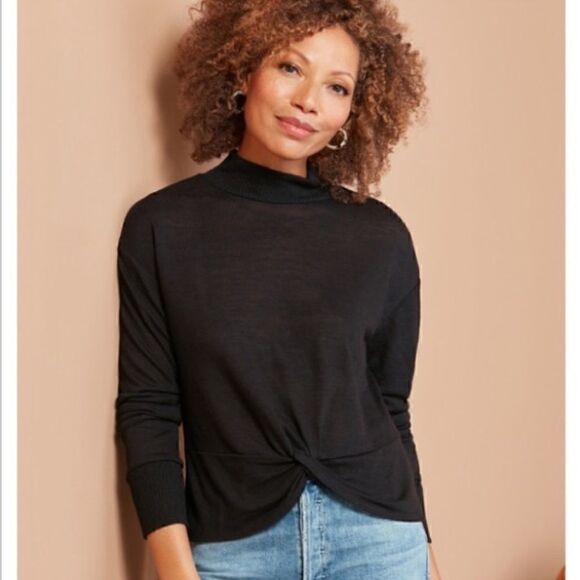 Sanctuary New With Tags  Black Knit Knot Hem Top Size long sleeve shirt size S - Picture 1 of 12
